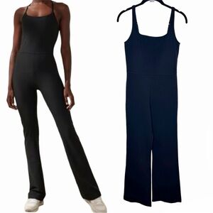 Abercrombie & Fitch Flare Leg Jumpsuit Size Small Black Ponte Unitard Sculptlux